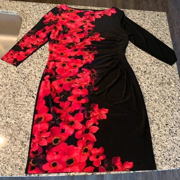 Lauren Ralph Lauren Black and Red Floral Midi Dress - Picture 3 of 9